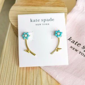 Myosotis Flower Gold Ear Jacket Earrings Turquoise